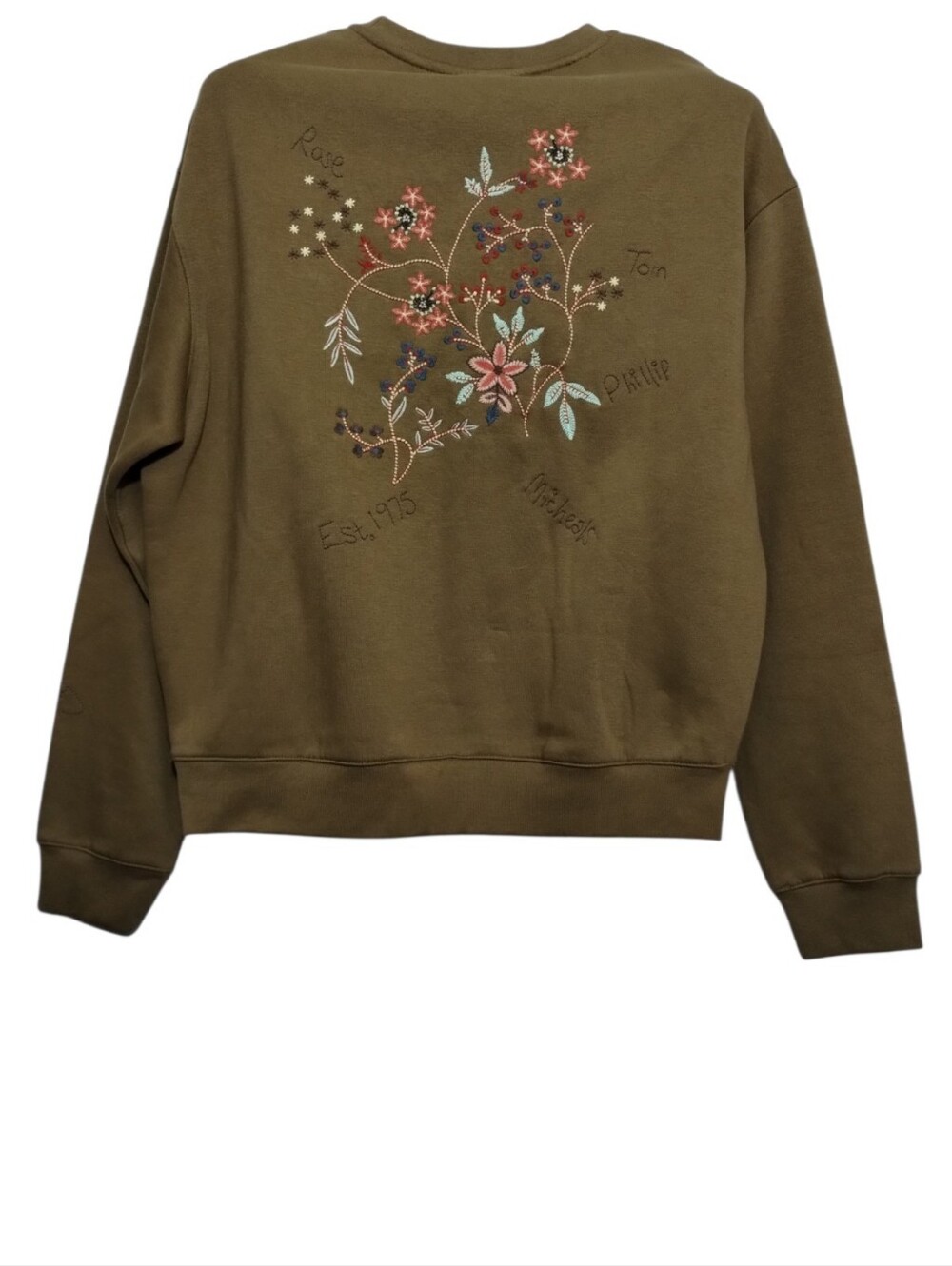ZARA Embroidered Floral Sweatshirt Women's S Oversized Crewneck Long Sleeve